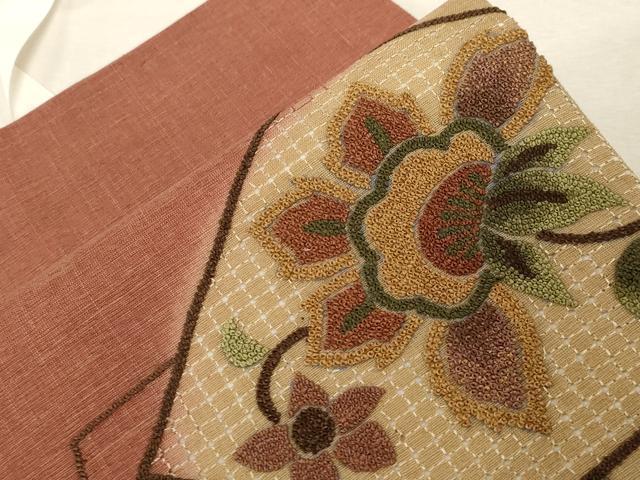 平和屋着物●中国三大刺繍　スワトウ刺繍　相良刺繍　総刺繍　つけ帯　更紗花唐草文　正絹　逸品　未使用　CABD4089dy_2