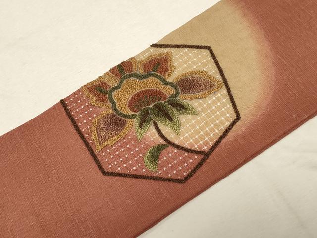 平和屋着物●中国三大刺繍　スワトウ刺繍　相良刺繍　総刺繍　つけ帯　更紗花唐草文　正絹　逸品　未使用　CABD4089dy_5