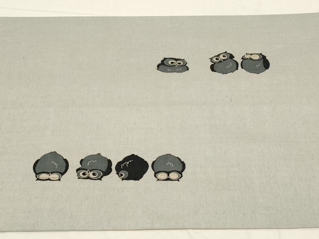 平和屋着物●染色の魔術師　染乃座・大久保玄才　そめのざ玄才　太鼓柄袋帯　結織苑　結城紬地　梟　反端付き　正絹　逸品　CABD4120dy 平和屋着物○染色の魔術師 染乃座・大久保玄才 そめの