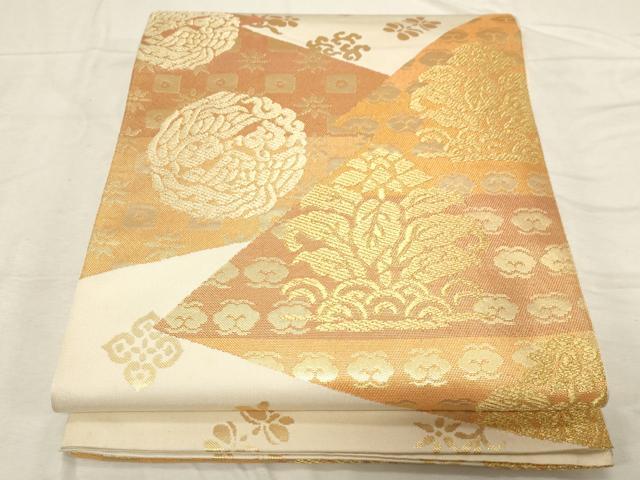平和屋着物●西陣　川島織物　六通柄　本袋帯　切嵌花鳥丸文　金糸　正絹　逸品　CABD4121dy