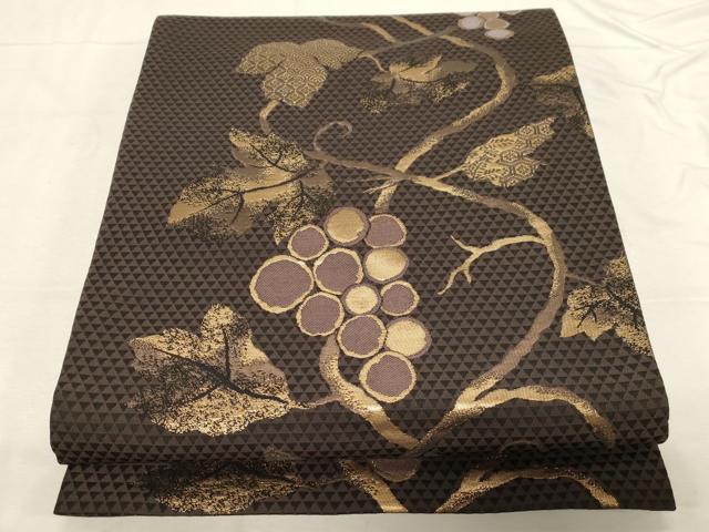 平和屋着物●両面　全通柄袋帯　葡萄蔦の葉文　金糸　正絹　逸品　CABD4136dy 平和屋着物○両面 全通柄袋帯 葡萄蔦の葉文 金糸 正絹 逸品 CABD4136dy