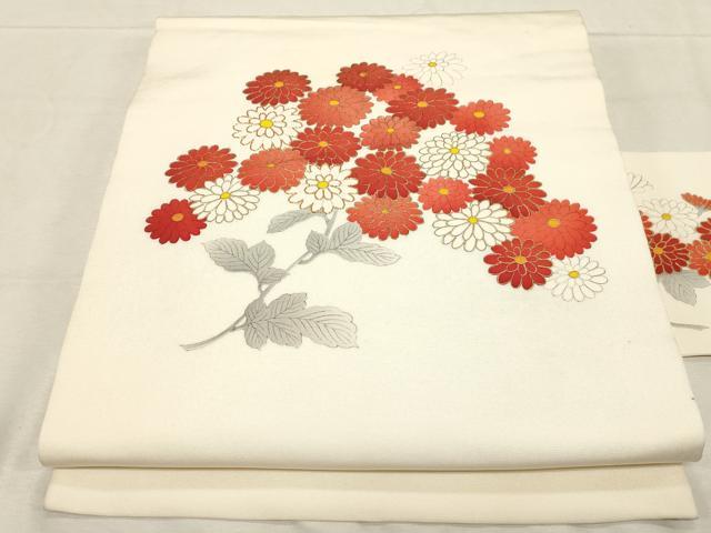 平和屋着物●塩瀬　九寸名古屋帯　手描き　駒刺繍　草花文　金彩　正絹　逸品　CABD4189dy 平和屋着物○塩瀬 九寸名古屋帯 手描き 駒刺繍 草花文 金彩 正絹 逸品