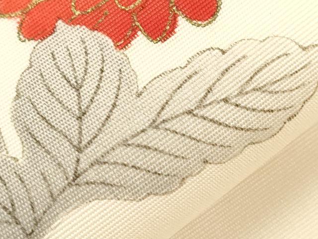 平和屋着物●塩瀬　九寸名古屋帯　手描き　駒刺繍　草花文　金彩　正絹　逸品　CABD4189dy 平和屋着物○塩瀬 九寸名古屋帯 手描き 駒刺繍 草花文 金彩 正絹 逸品