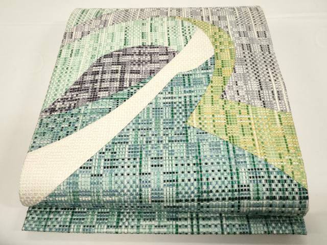 平和屋着物●太鼓柄袋帯　紬地　切嵌　幾何学文　正絹　逸品　未使用　CABD4278dy