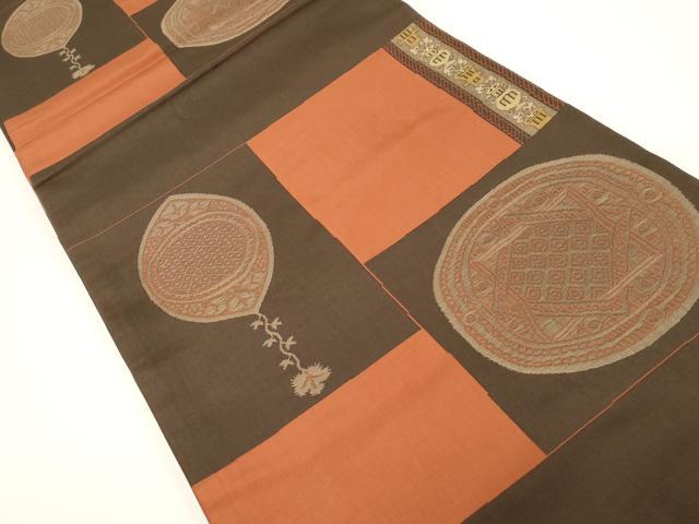 平和屋着物●名門木屋太　今河織物　六通柄袋帯　幾何学花文　正絹　逸品　CABD4292dy 平和屋着物○名門木屋太 今河織物 六通柄袋帯 幾何学花文 正絹 逸品
