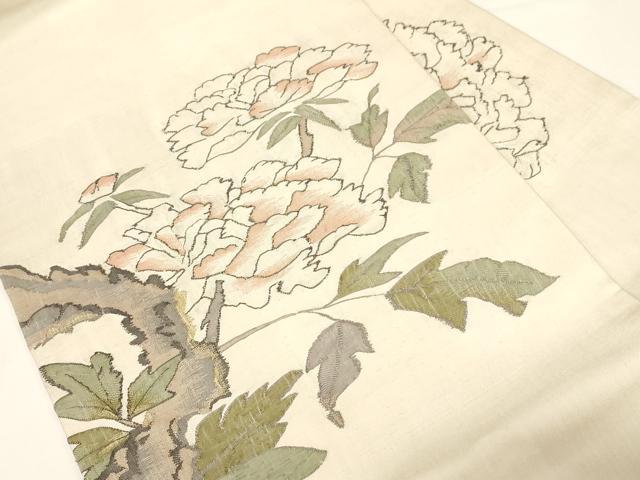 平和屋着物●九寸名古屋帯　紬地　すくい織　草花文　金糸　正絹　逸品　CABD4328dy_1