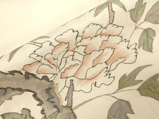 平和屋着物●九寸名古屋帯　紬地　すくい織　草花文　金糸　正絹　逸品　CABD4328dy_2