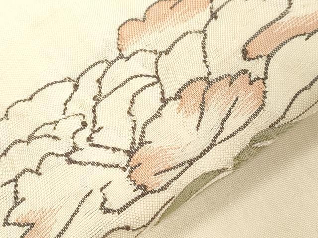 平和屋着物●九寸名古屋帯　紬地　すくい織　草花文　金糸　正絹　逸品　CABD4328dy_4