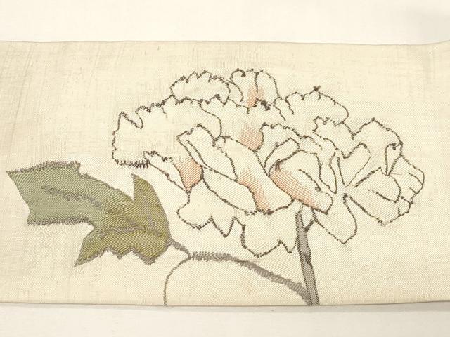 平和屋着物●九寸名古屋帯　紬地　すくい織　草花文　金糸　正絹　逸品　CABD4328dy_5