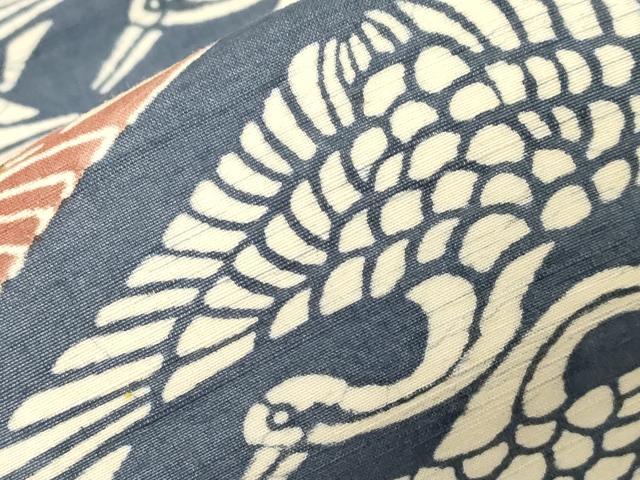 平和屋着物●九寸名古屋帯　紬地　型染め　双鶴文　正絹　逸品　CABD4342dy_3