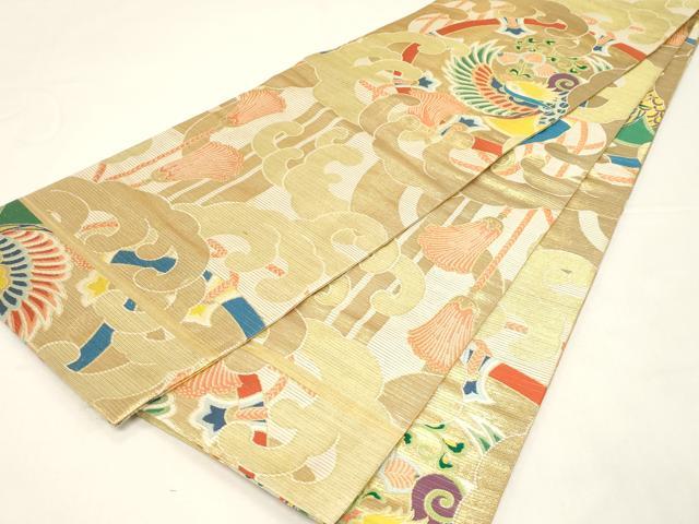 平和屋着物＊夏物　アンティーク　大正ロマン　丸帯　花鳥文　金糸　正絹　逸品　CABD4385dy_5