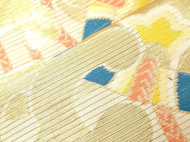 平和屋着物＊夏物　アンティーク　大正ロマン　丸帯　花鳥文　金糸　正絹　逸品　CABD4385dy_3
