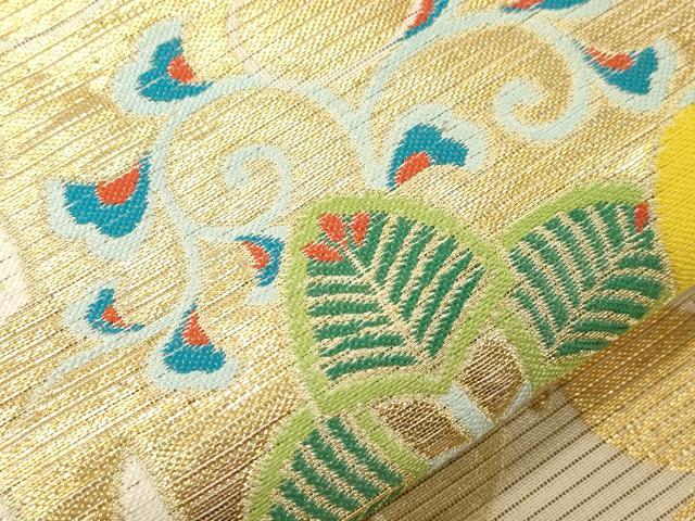 平和屋着物＊夏物　アンティーク　大正ロマン　丸帯　花鳥文　金糸　正絹　逸品　CABD4385dy_4