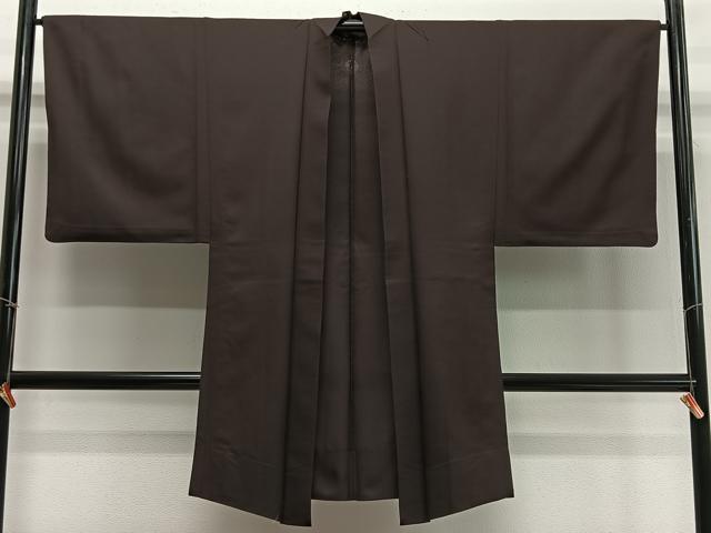 平和屋着物∞男性　長羽織　お召地　赤墨色　正絹　逸品　CABD4425ua