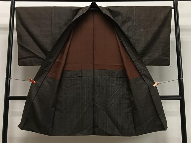 平和屋着物∞男性　長羽織　紬地　縞　正絹　逸品　CABD4427ua_1