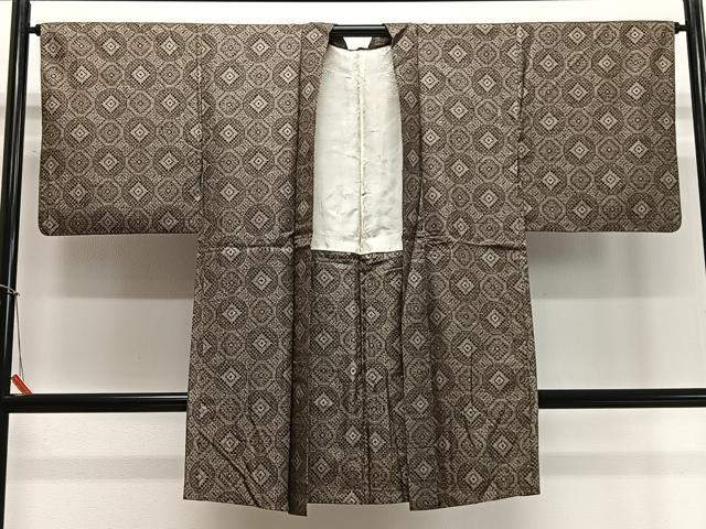 平和屋着物∞長羽織　本場大島紬　割り込み絣　七宝文　正絹　逸品　CABD4435ua 平和屋着物∞長羽織 本場大島紬 割り込み絣 七宝文 正絹 逸品