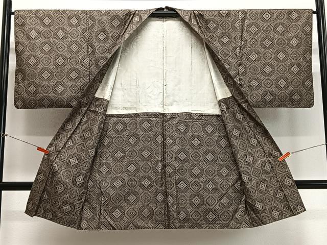 平和屋着物∞長羽織　本場大島紬　割り込み絣　七宝文　正絹　逸品　CABD4435ua 平和屋着物∞長羽織 本場大島紬 割り込み絣 七宝文 正絹 逸品