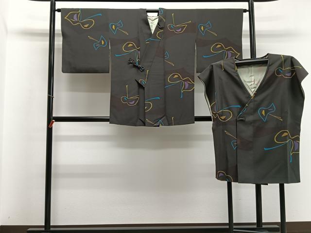 平和屋着物∞道中着・袖無し羽織セット　霞文　ロング丈　正絹　逸品　CABD4521ua 31,200円