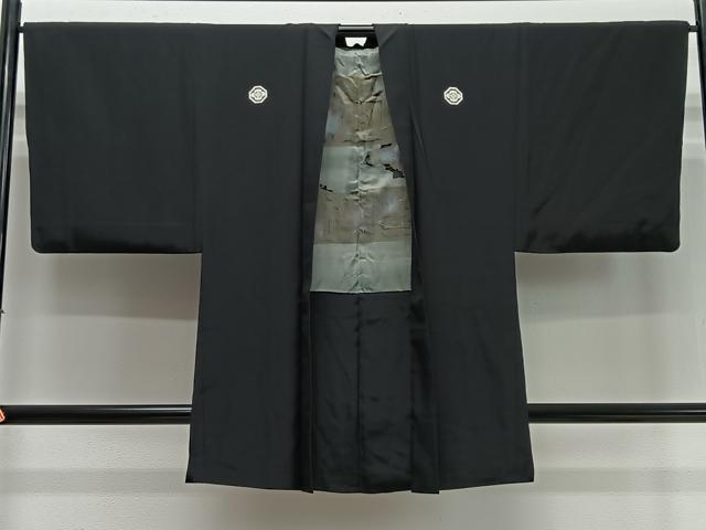 平和屋着物∞男性　長羽織　黒紋付　正絹　逸品　CABD4527ua