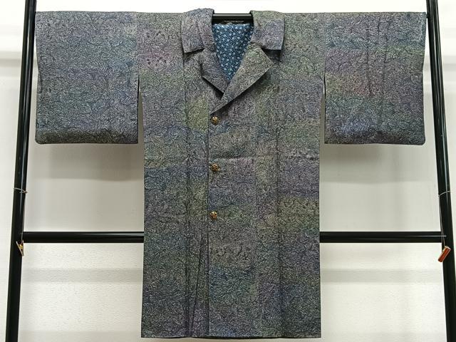 平和屋着物∞和装コート　舞葉文　暈し染め　ロング丈　正絹　逸品　CABD4709ua