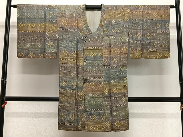 平和屋着物∞道中着 リバーシブル 絞り 霞文 黒地 ロング丈 正絹 逸品 