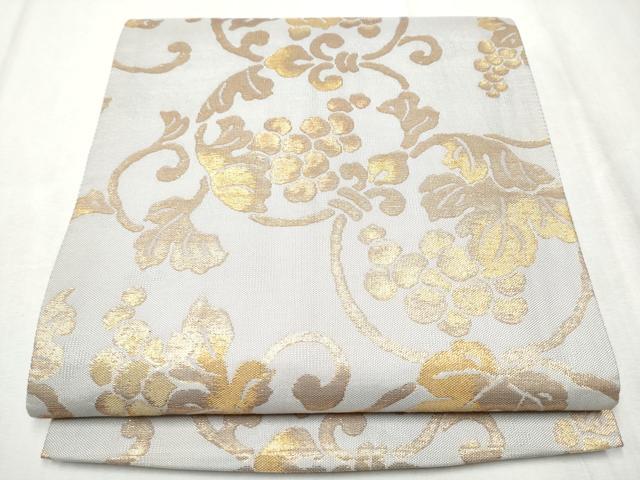 平和屋着物○全通柄袋帯 葡萄蔦の葉文 金糸 正絹 逸品 CABD5607hy 