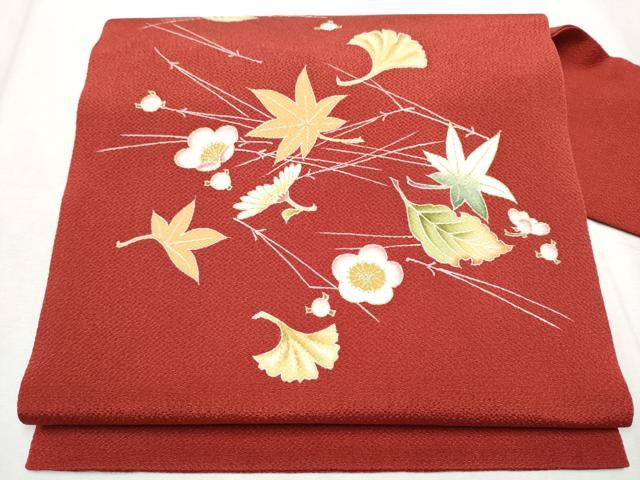 平和屋着物●九寸名古屋帯　草花文　金彩　鬼しぼ縮緬　正絹　逸品　CABD5664hy 25,350円
