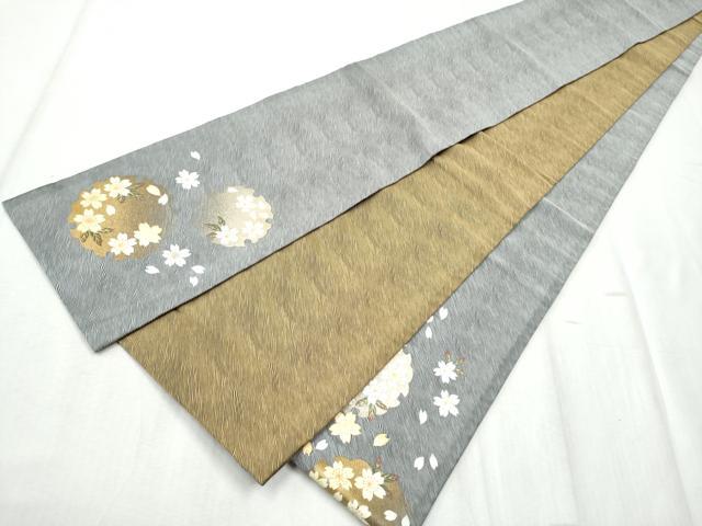 平和屋着物●両面　半幅帯　螺鈿　雪輪舞桜文　金彩　正絹　逸品　CABD5710hy
