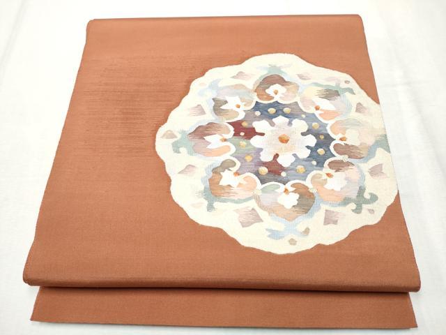 平和屋着物●太鼓柄袋帯　すくい織　花唐草文　金糸　正絹　逸品　CABD5746hy 平和屋着物○太鼓柄袋帯 すくい織 花唐草文 金糸 正絹 逸品 CABD5746hy
