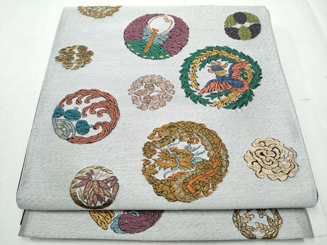 平和屋着物●六通柄袋帯　龍　花鳥丸文　金糸　正絹　逸品　CABD5808hy
