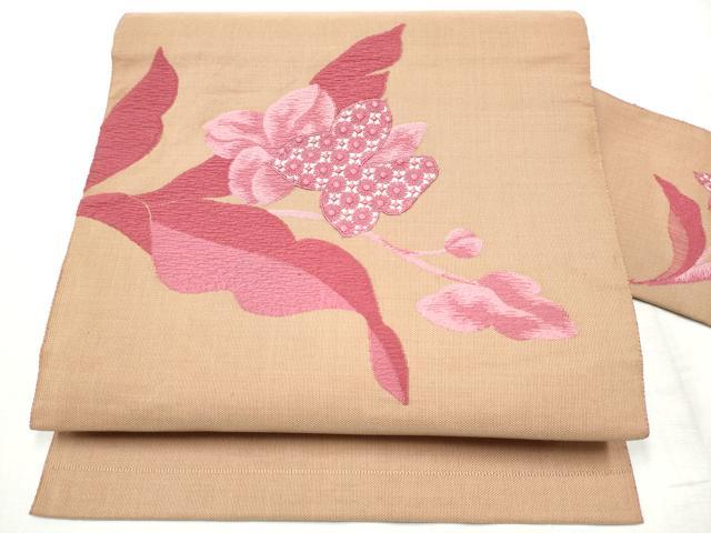 平和屋着物●八寸名古屋帯　ドロンワーク　草花文　正絹　逸品　CABD5845hy 平和屋着物◎八寸名古屋帯 草花文 正絹 逸品 DABE8188xg