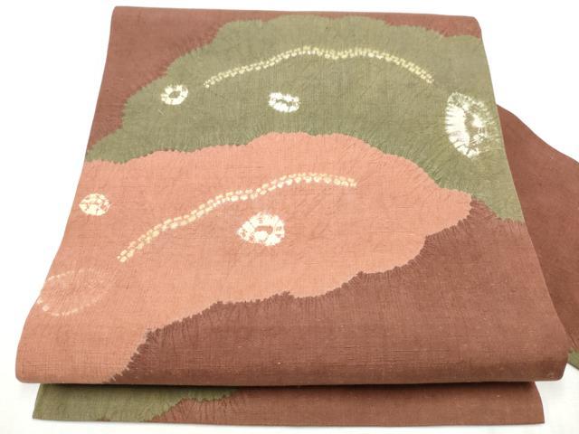 平和屋着物●九寸名古屋帯　紬地　絞り　雲重ね文　金彩　正絹　逸品　CABD5852hy 平和屋着物○九寸名古屋帯 紬地 絞り 雲重ね文 金彩 正絹 逸品