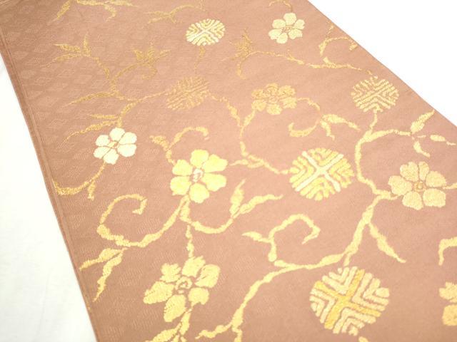 平和屋着物●全通柄　本袋帯　花唐草文　金糸　正絹　逸品　CABD5913hy 平和屋着物◎六通柄袋帯 唐織 花唐草文 金糸 正絹 逸品 BAAX4761qwの
