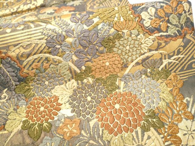 レディース 新品 □正絹 金糸織り，花車模様×雪輪模様織り，六通柄袋帯 ，