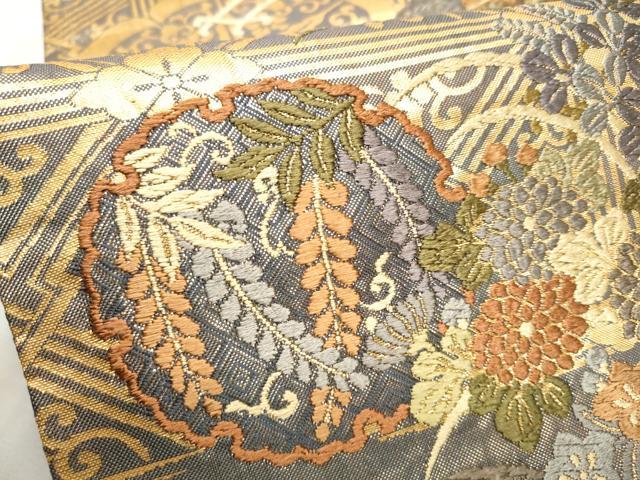 レディース 新品 □正絹 金糸織り，花車模様×雪輪模様織り，六通柄袋帯 ，