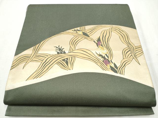 平和屋着物●太鼓柄袋帯　駒刺繍　更紗花文　銀通し地　正絹　逸品　CABD5969hy 平和屋着物○太鼓柄袋帯 駒刺繍 更紗花文 銀通し地 正絹 逸品