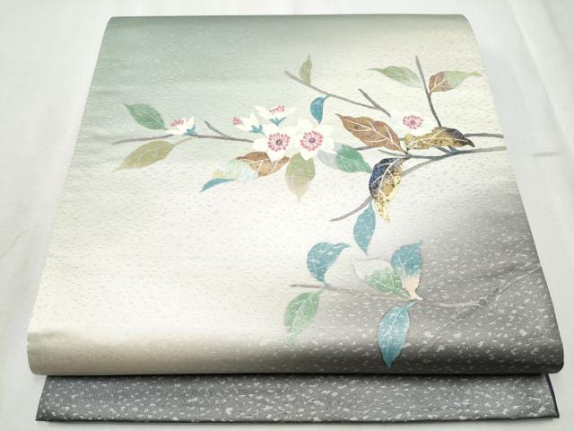 平和屋着物●染色作家　草野一騎　太鼓柄袋帯　枝桜文　金彩　引箔　正絹　逸品　CABD5993hy 平和屋着物○染色作家 草野一騎 太鼓柄袋帯 枝桜文 金彩 引箔 正絹