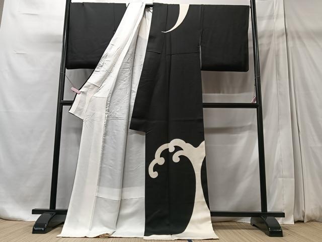 平和屋着物●訪問着　立波文　黒地　ロング丈　正絹　逸品　CABD7134xe 平和屋着物○訪問着 立波文 黒地 ロング丈 正絹 逸品 CABD7134xe