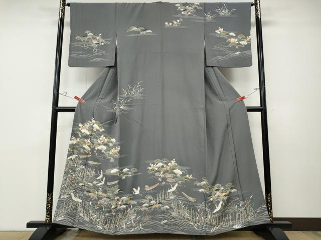 平和屋着物●訪問着　刺繍　飛鶴舟草花文　金彩　正絹　逸品　CABD7224ut