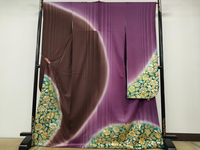 平和屋着物●金彩友禅作家　金彩の魔術師　堀省平　金煌織　振袖　草花文　暈し染め　本金箔　正絹　逸品　CABD7236ut 平和屋着物○金彩友禅作家 金彩の魔術師 堀省平 金煌織 振袖 草花文 暈