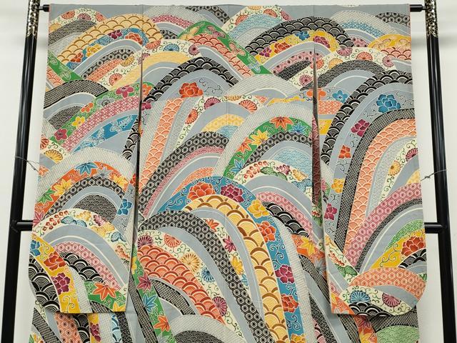 平和屋着物○豪華振袖 型染め 吉祥花文 鬼しぼ縮緬 正絹 逸品