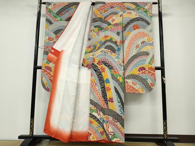 平和屋着物○豪華振袖 型染め 吉祥花文 鬼しぼ縮緬 正絹 逸品