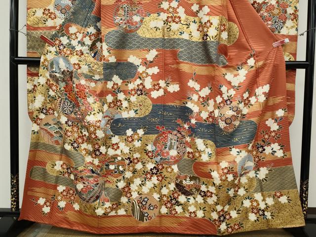 平和屋着物●豪華振袖　駒刺繍　雪輪飛鶴鳳凰花文　金彩　正絹　逸品　CABD7244ut 平和屋着物○豪華振袖 駒刺繍 雪輪飛鶴鳳凰花文 金彩 正絹 逸品