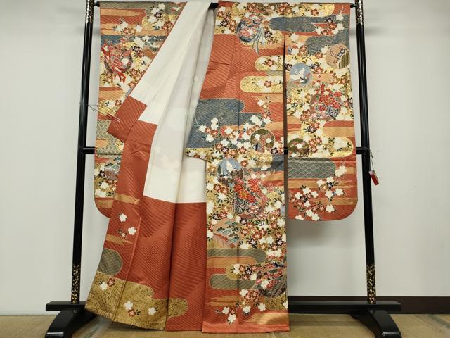 平和屋着物●豪華振袖　駒刺繍　雪輪飛鶴鳳凰花文　金彩　正絹　逸品　CABD7244ut 平和屋着物○豪華振袖 駒刺繍 雪輪飛鶴鳳凰花文 金彩 正絹 逸品