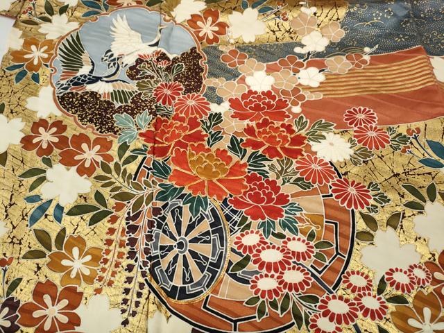 平和屋着物●豪華振袖　駒刺繍　雪輪飛鶴鳳凰花文　金彩　正絹　逸品　CABD7244ut 平和屋着物○豪華振袖 駒刺繍 雪輪飛鶴鳳凰花文 金彩 正絹 逸品