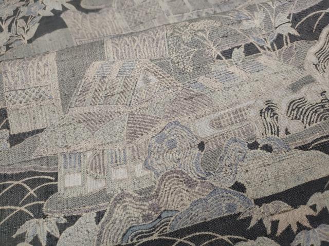 平和屋着物●染織の名門　しょうざん 生紬　風景草花文　正絹　逸品　CABD7257ut_5