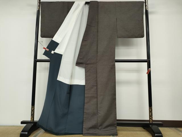 平和屋着物●青々庵　紬　格子柄　正絹　逸品　CABD7260ut_2