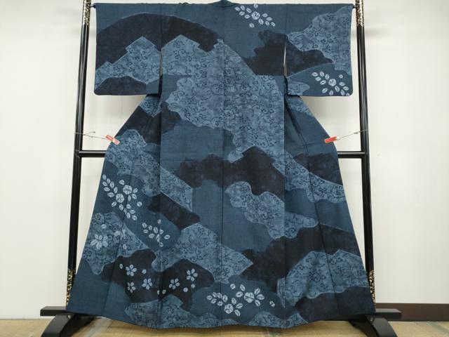 平和屋着物●訪問着　紬地　絞り　切嵌舞花文　正絹　逸品　CABD7302ut