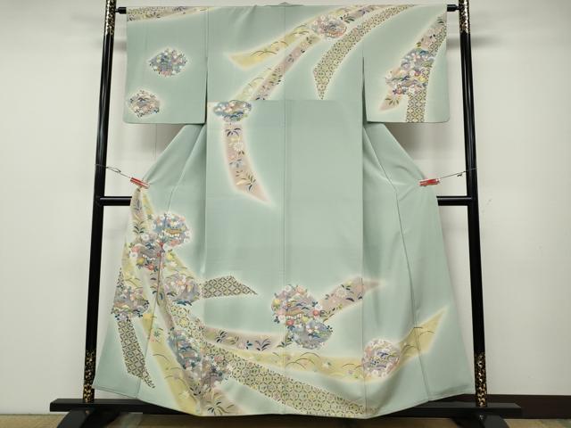 平和屋着物●訪問着　友禅　熨斗風景草花文　暈し染め　正絹　逸品　CABD7311ut