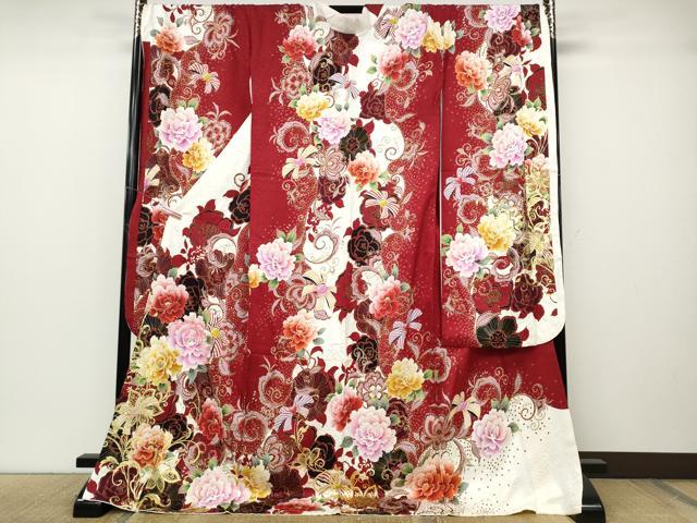 平和屋着物●豪華振袖　刺繍　リボン　舞花文　金彩　正絹　逸品　CABD7312ut